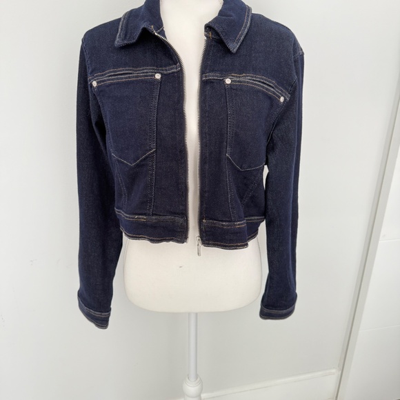 AVEC LES Filles Jeans Denim Cropped Short Zipper Jacket NWT Sz L - Picture 5 of 7